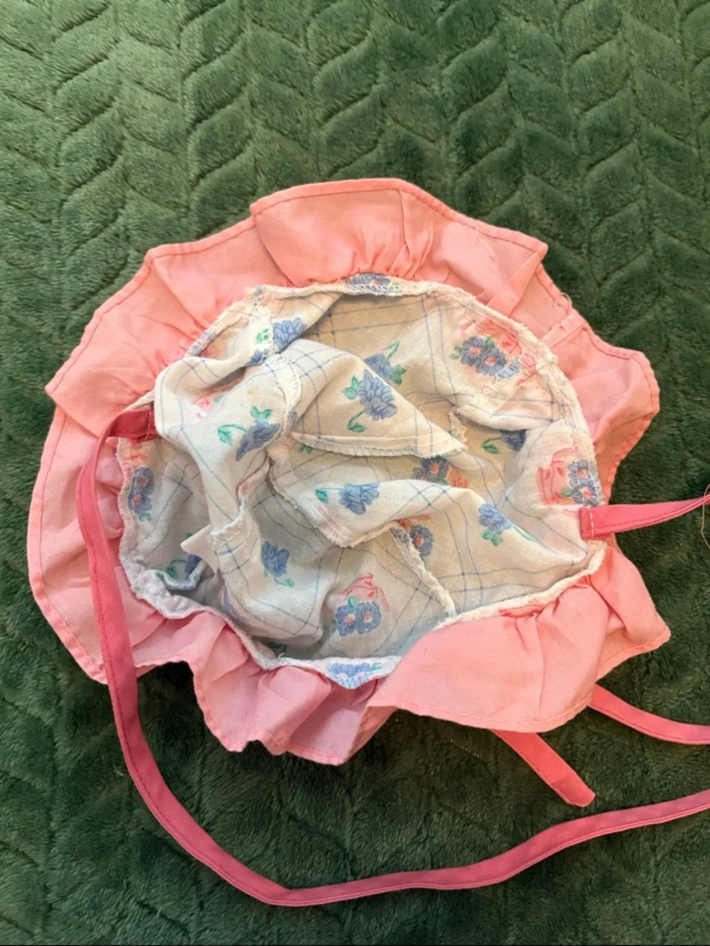 Baby Infant Bonnet Sun Hat Chin Ties Ruffle Peach Blue 0-6 months